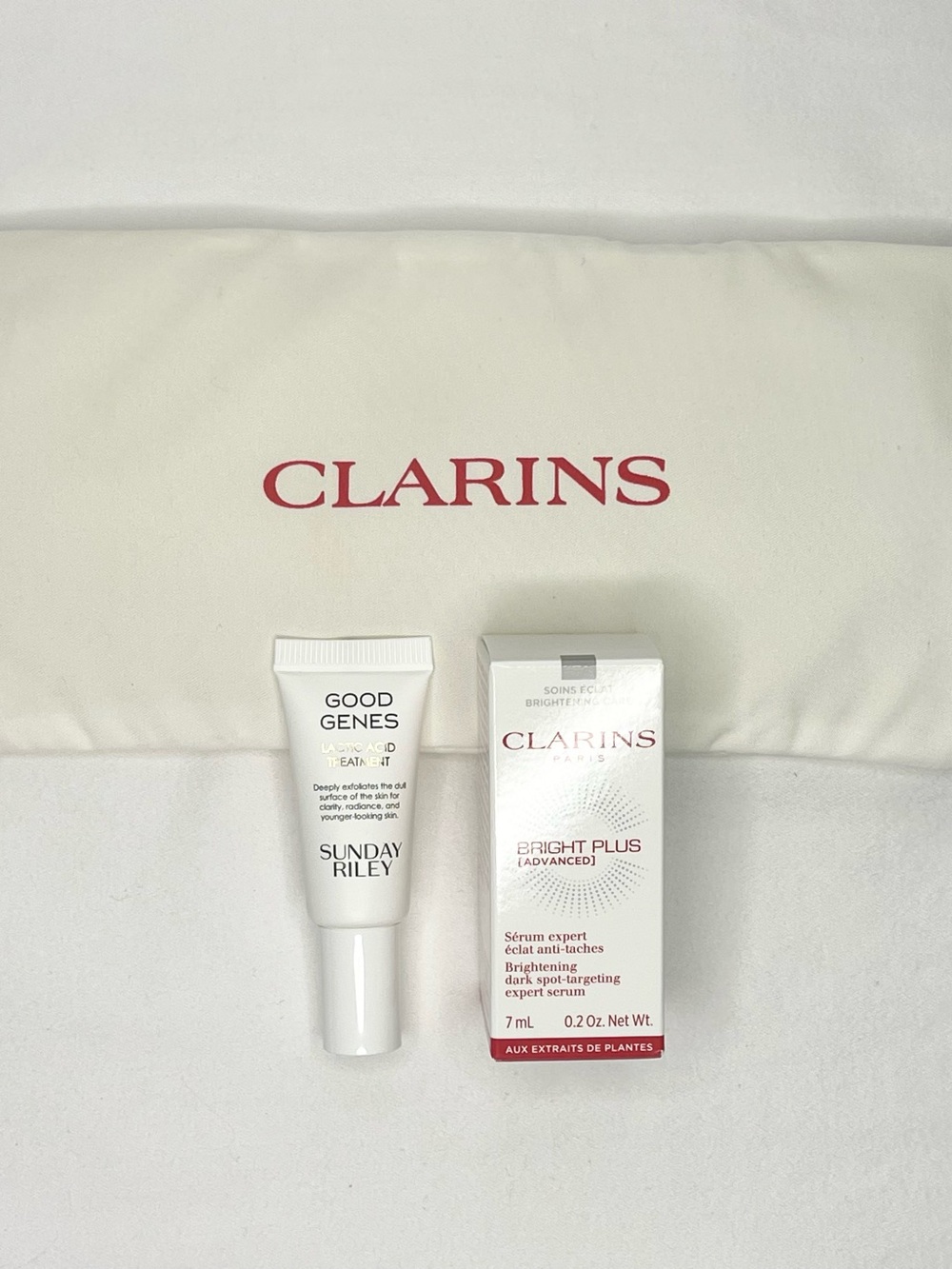 Clarins Bright Plus Advanced Serum, Eye Mask & Good Genes Lactic Acid Treatment